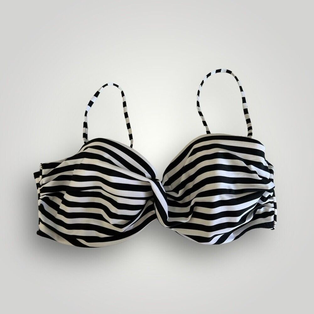 COCOSHIP Retro Black White Stripe Twisted Front Swim Top Size 4XL